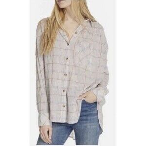 FREE PEOPLE Break My Stride Check & Plaid  Shirt Top Size Small/Medium